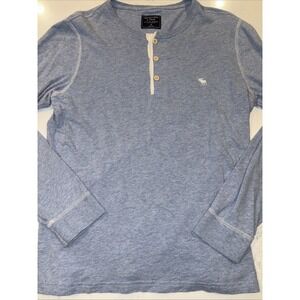 Abercrombie & Fitch Fit Henley Shirt Mens M‎ Heather Blue Long Sleeve Casual Y2K